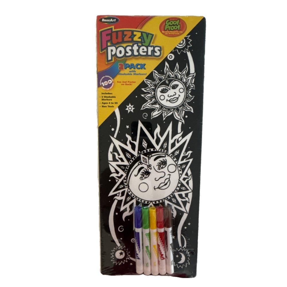 VTG 2002 Fuzzy Poster RoseArt Sun & Moon Fantasy Velvet Art 8x20 Set Of 2 New